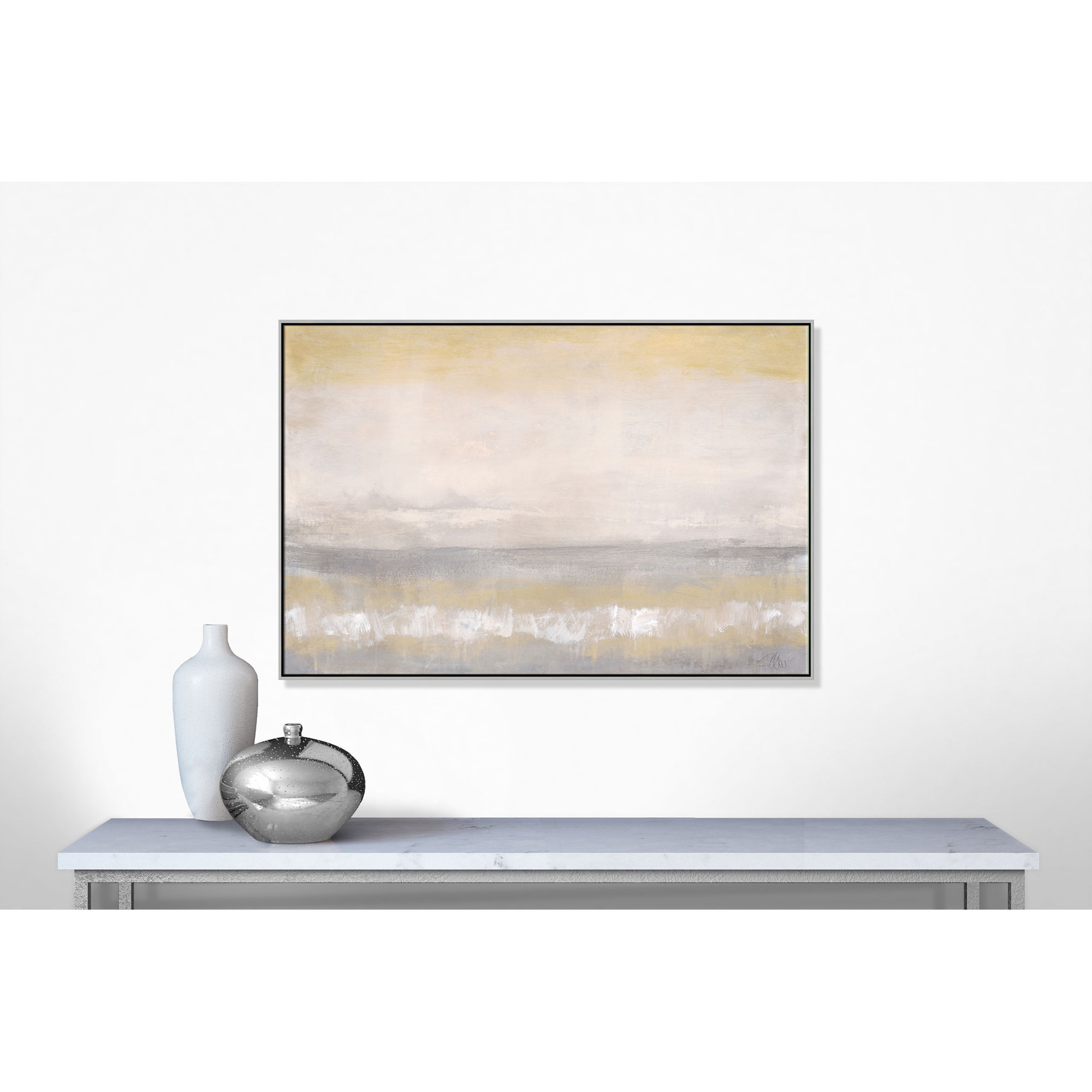 Morning Calm 2 - Floater Frame Painting Print on Canvas, 41" H x 61" W x 2" D, Silver Framed