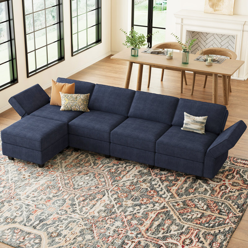Nairoby 116.6'' Wide L Shaped Modular Sectional Sofa Apartment Livingroom Couch 6-Pieces 4-Seat Sofa with Storage Ottoman
