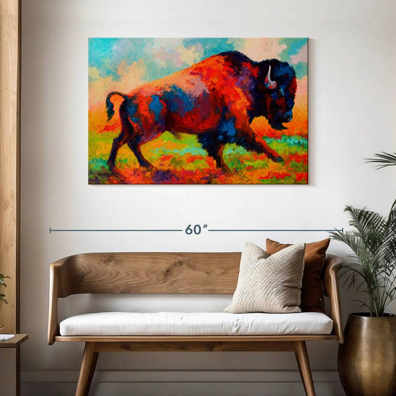 Bison de Brampt qui court en courant, H 30 po x l 45 po