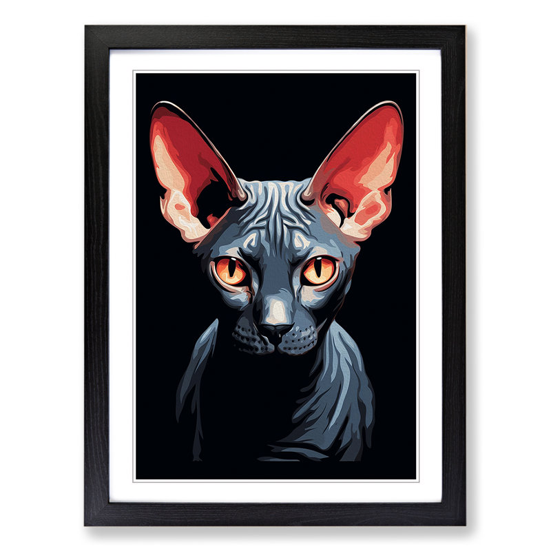 Sphynx Cat Minimalism - Framed Print, 64cm H x 46cm W x 2cm D, Black