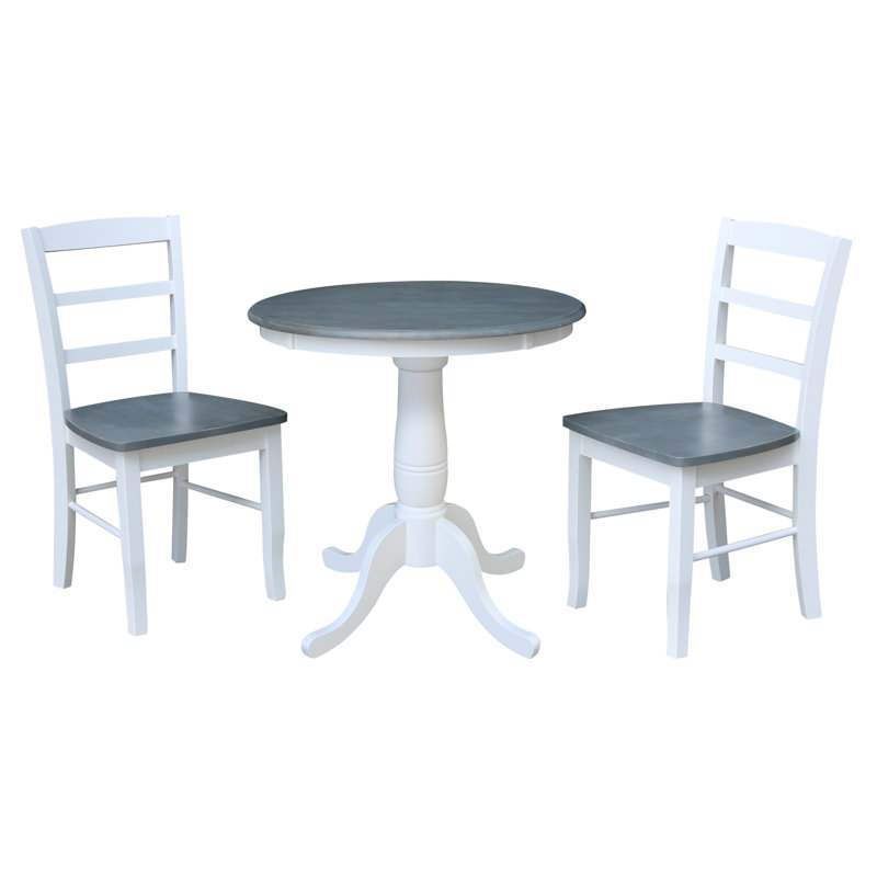 Ensemble de salle à manger en bois massif pour 2 personnes Ellefson, Blanc / gris bruyère