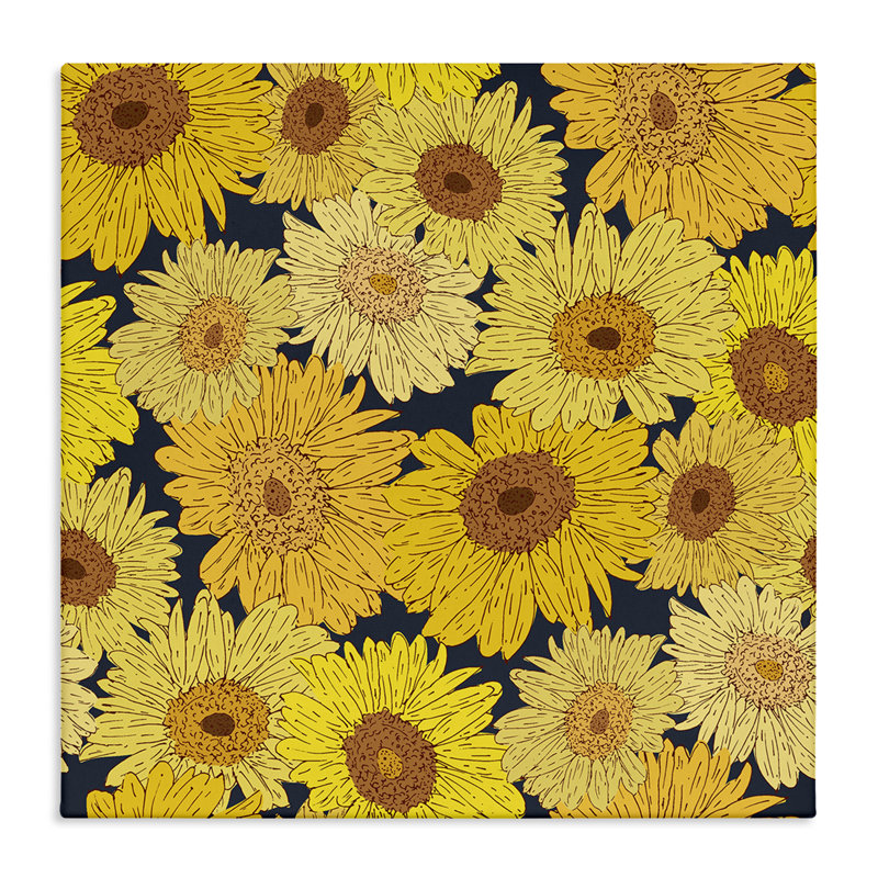 Motif de charme sur fond de tournesols, par Sazerelli Designs, H 36 po x l 36 po