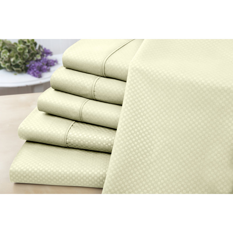 US Army 6 Piece Embossed Check Sheet Set, Ivory, Full Sheet Set + 1 Fitted Sheet + 4 Pillowcases