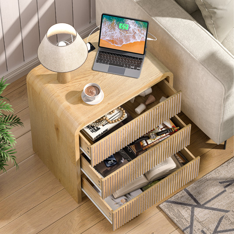 Table de chevet 23,6 po Mid-Century, Naturel