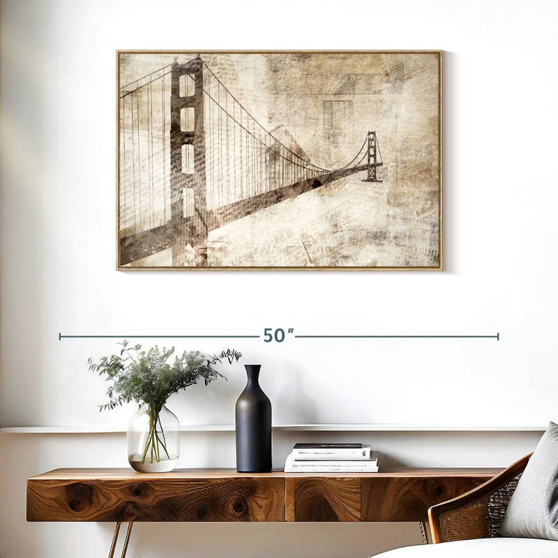 Pont du Golden Gate, Cadre flottant en bois naturel, 37 po x 25 po