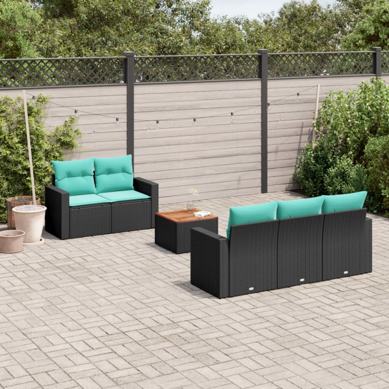  Ensemble de canapé de patio 6 pièces avec coussins en rotin de polyester noir
