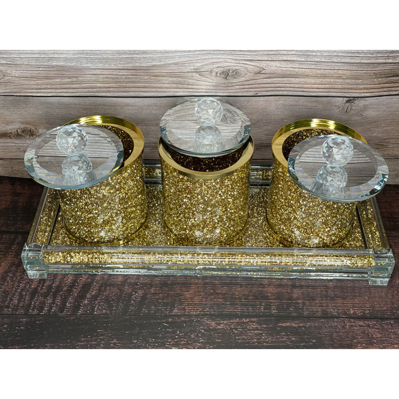 Glass Jar - Set of 3, Gold