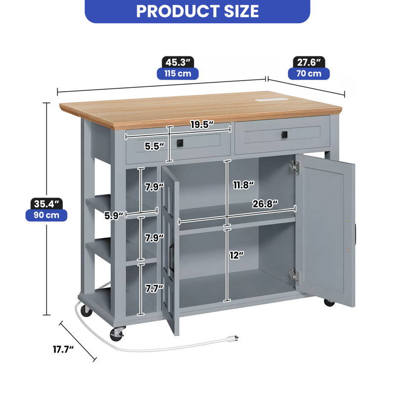 Multifunction Portable Kitchen Island Kitchen Cart with Drop Leaf, Blue