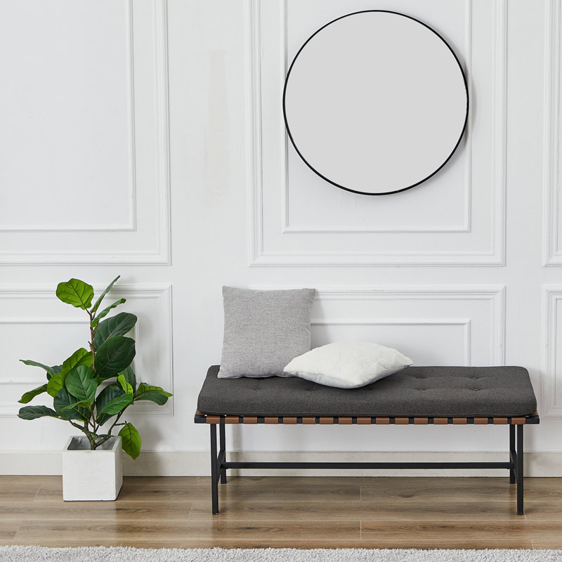 Armita Leather Weave Bench, Dark Gray, 17.9" H x 48.8" W x 18.9" D