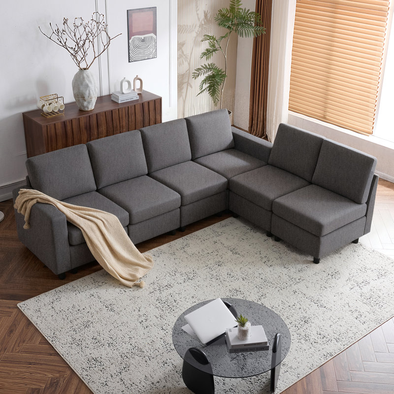 6 - Piece Modular Sectional Couch With Seat Storage, Modular Couches And Sofas Sectional For Living Room, Deep Gray Chenille