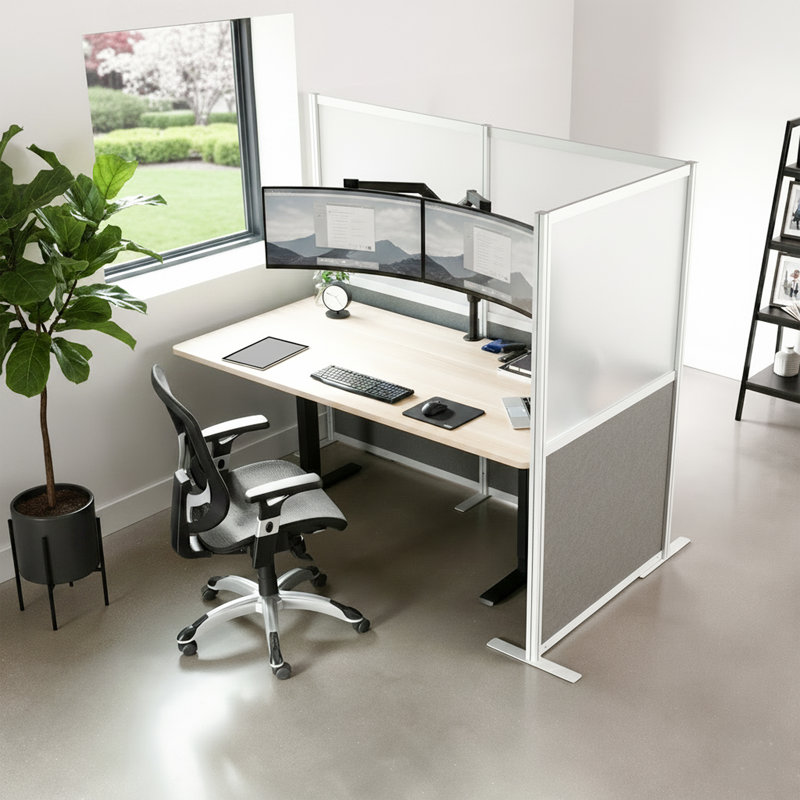 Système mural modulaire en forme de L VIVO, 3 panneaux PET / acrylique, cloisons de bureau
