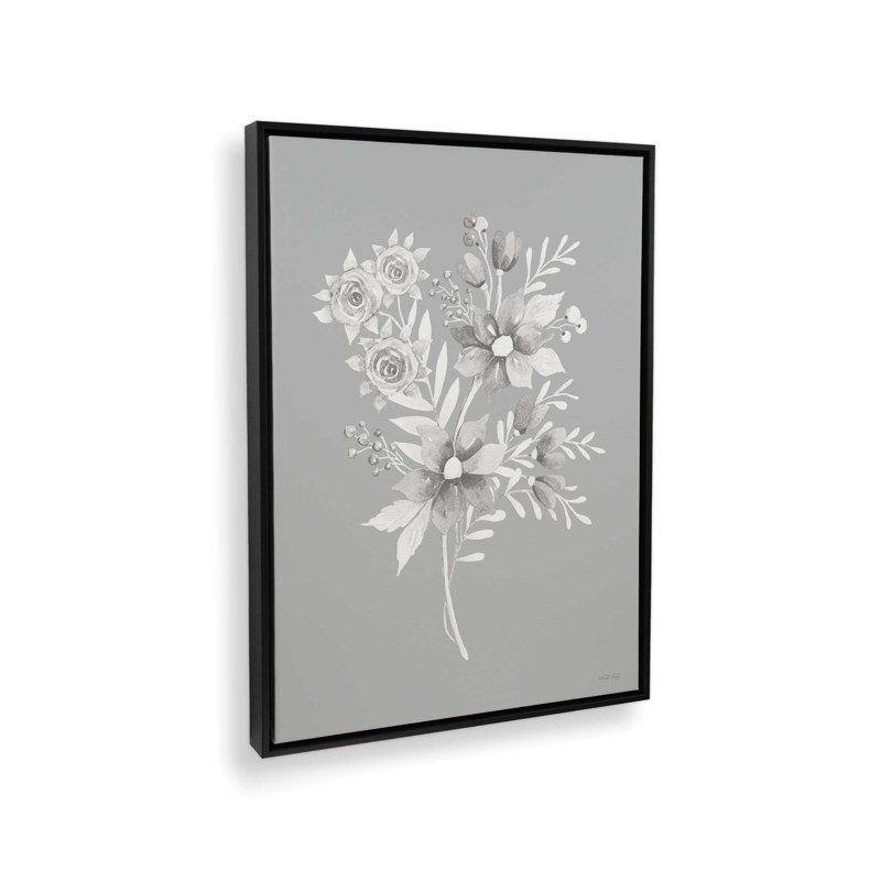 «Gray Botanical Set I» par Cindy Jacobs, reproduction d'art, L 30 x H 40, Toile avec cadre, Noir