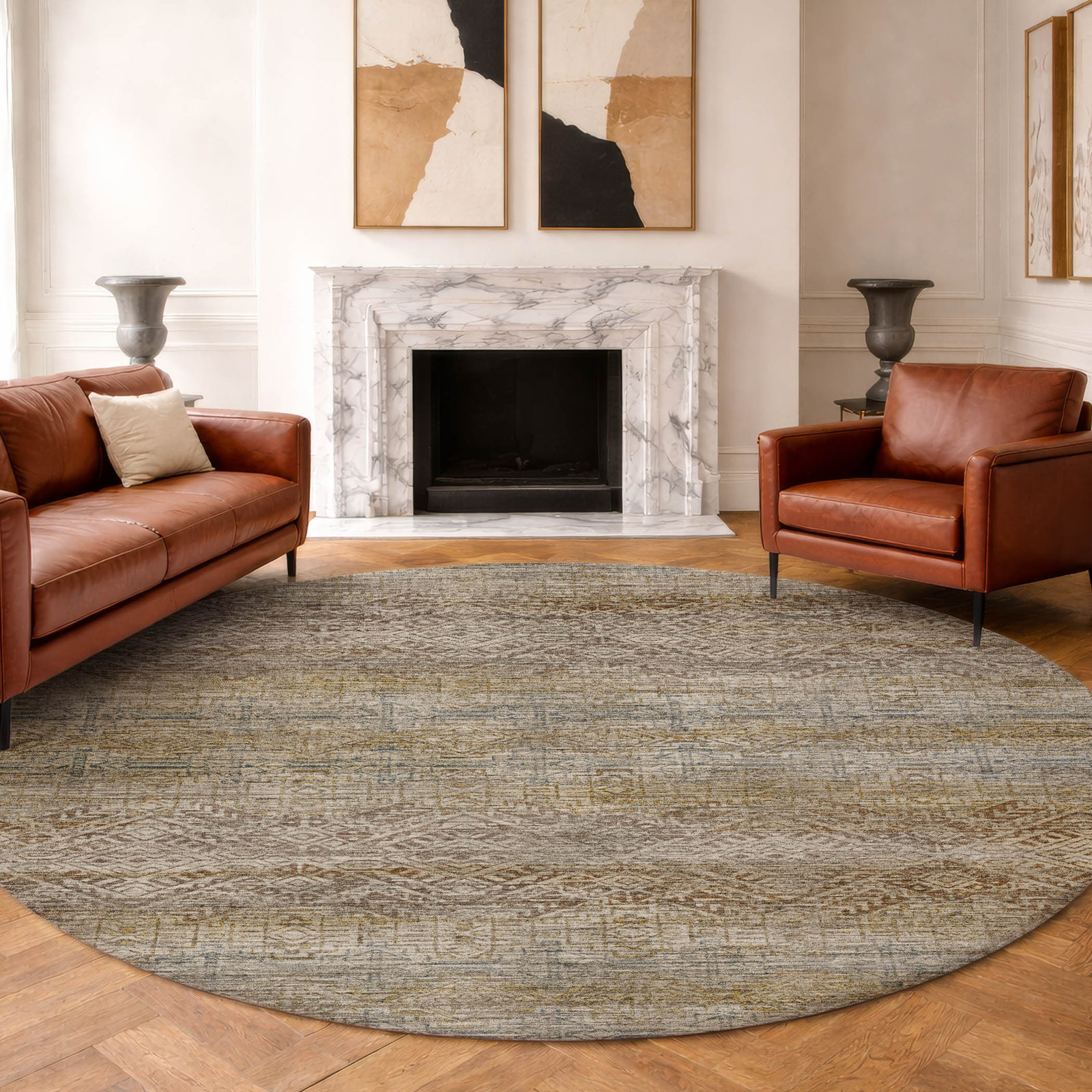 Premium Machine Washable Tirico Casual Rug, Linen, 8' Round
