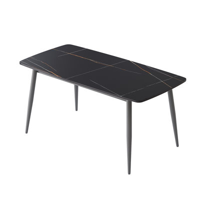 62.99" Modern Artificial Stone Black Curved Edge Dark Grey Metal Leg Dining Table-Can Accommodate 6 People(Dining Table Only)