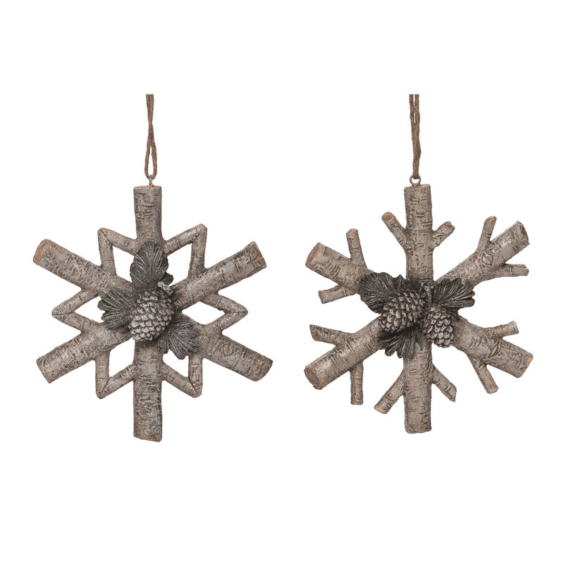  Resin 6 in. Multicoloured Christmas Rustic Birch Tree Snowflake Ornament Set of 2