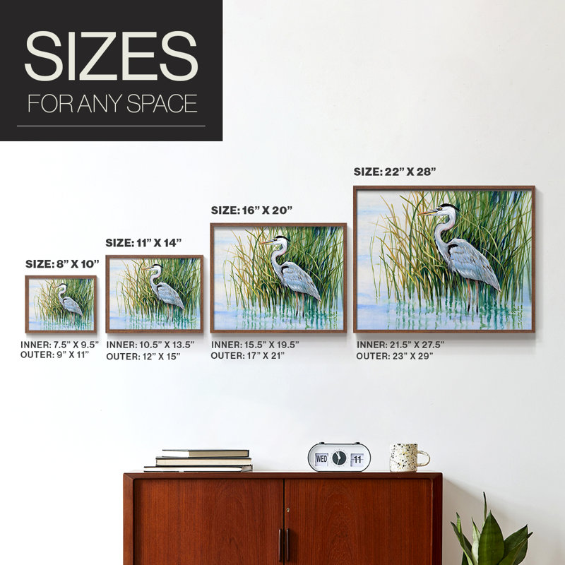 Heron in the Marsh II -Framed Print - Restickable, Noyer, H 16 po x l 20 po