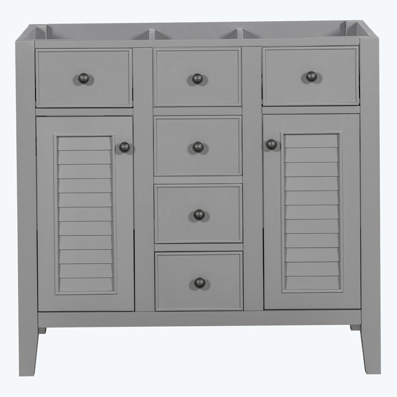 Gray 36" Freestanding Bathroom Vanity with Five Drawers