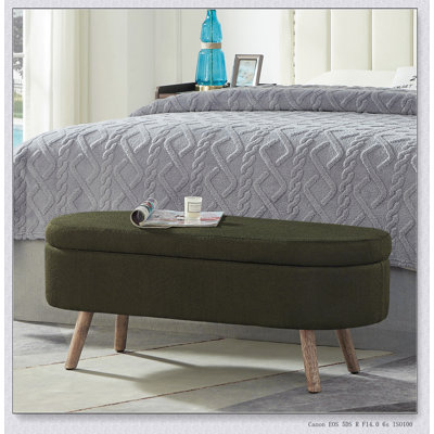 Banc de rangement luxueux avec repose-pieds ovale avec pieds en bois, capacité de poids de 350 lb et charnière de sécurité, idéal pour le salon, la chambre à coucher et le vestibule