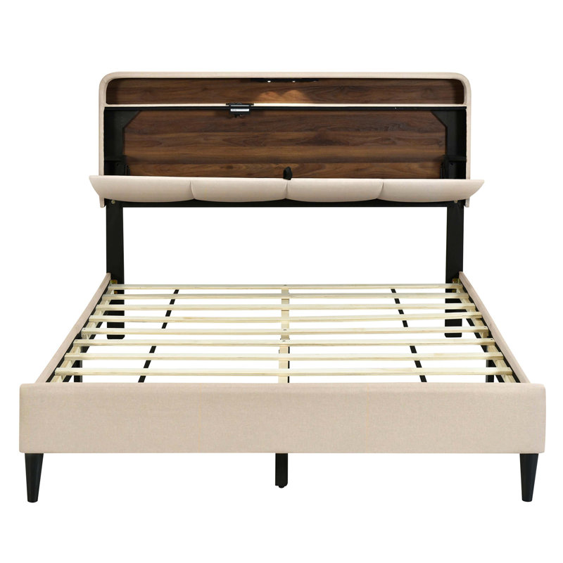 Lit plateforme avec rangement Decaro, Grand, Beige