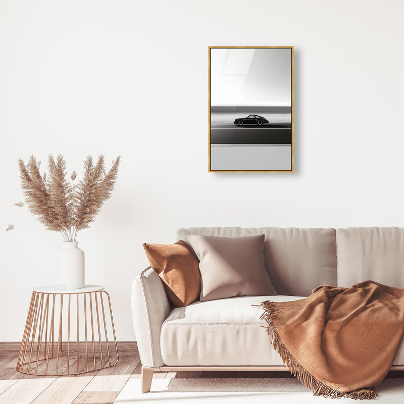 Oliver Gal Classic 964 Wheels Sports Car - Framed Acrylic Glass Wall Art, 36" H x 24" W, Gold