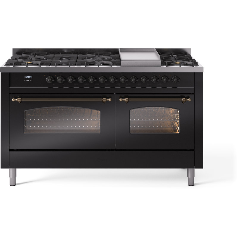 ILVE Nostalgie II Series 60 inch Dual Fuel Range with 9 Sealed Burners, Griddle (Glass Door), Liquid Propane