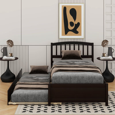 Lit plateforme simple en bois avec lit gigogne