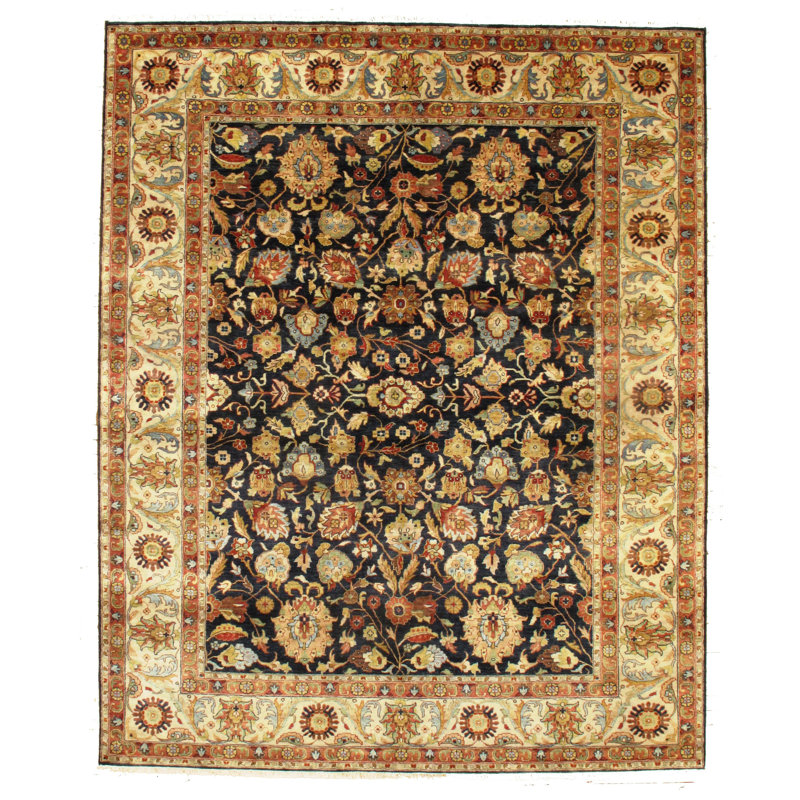 Tapis noir / brun / ivoire en laine noué à la main Tabriz