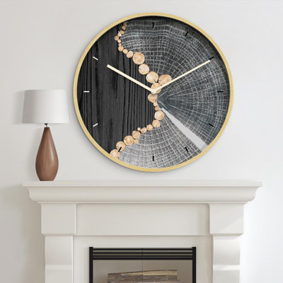 Black Wood Grain Geometric Clock Decor Wooden Large Wall Clock Living Room Kitchen Bedroom -  SIGNLEADER, WLC-2312-B52-1-P.WT-B.WD-24x24