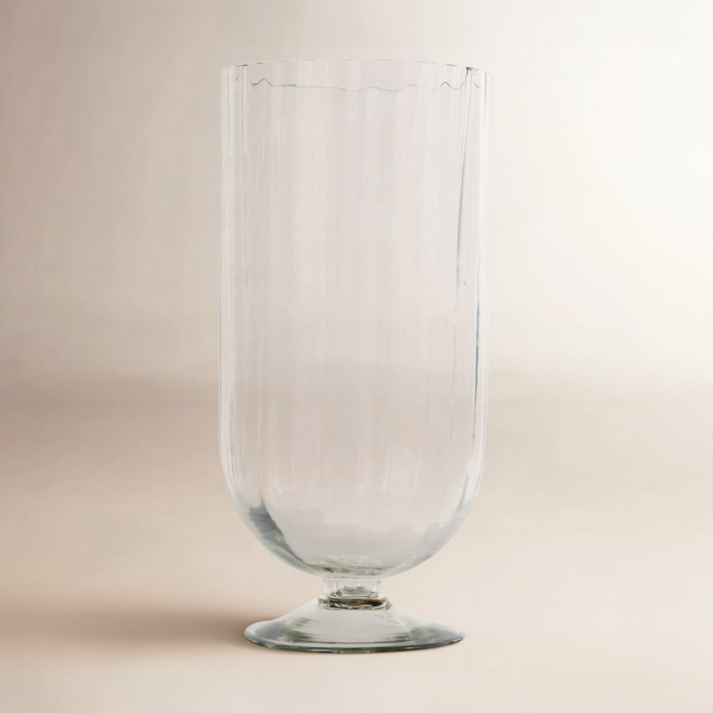 Perry And Grey Glass Ribbed Candle Holder With Elevated Base, 13'' H X 6.25'' W X 6.25'' D