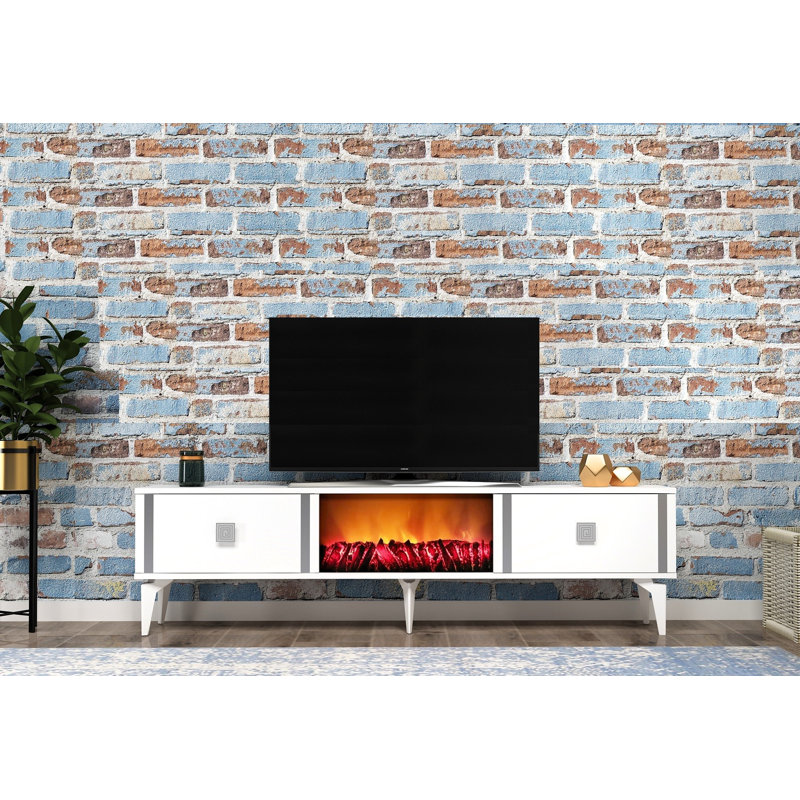 Keikei Unfinished TV Stand, Brass/White