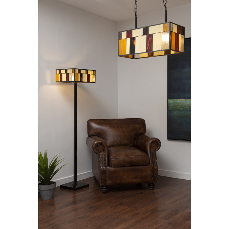 Mundelein 2 - Light Brown/Red/Cream Square/Rectangle Pendant