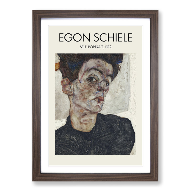 Self Portrait Vol.2 by Egon Schiele - Picture Frame Painting, Walnut, 36cm H x 27cm W x 2cm D
