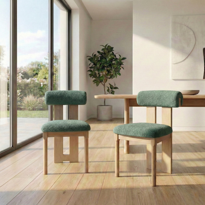 Abentego Solid Wood Fabric Dining Chair, Green, 2