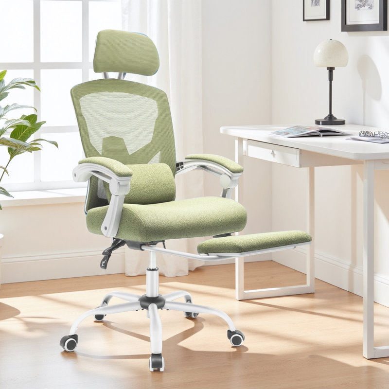 Home Office Desk Chair With Footrest, High-Back Mesh Rolling Swivel Reclining Chairs With Wheels, Comfortable Headrest, Lumbar Support, Comfy Arms For Home, Office, Gaming, Student