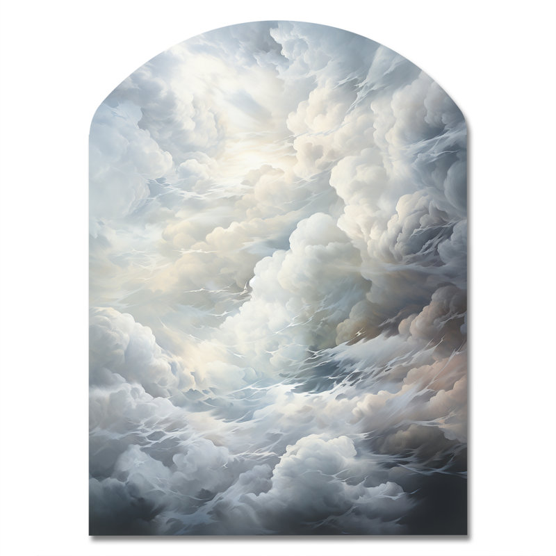 Harriette - Clouds Arch Shape Asymmetric Metal Wall Sculpture, 34" H x 25" W