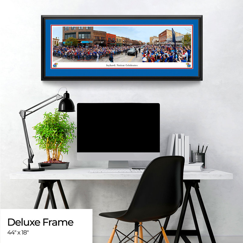 " Jayhawk Nation Celebrates " by James Blakeway Color Photography Print, 18" H x 44" W, Black Deluxe Frame
