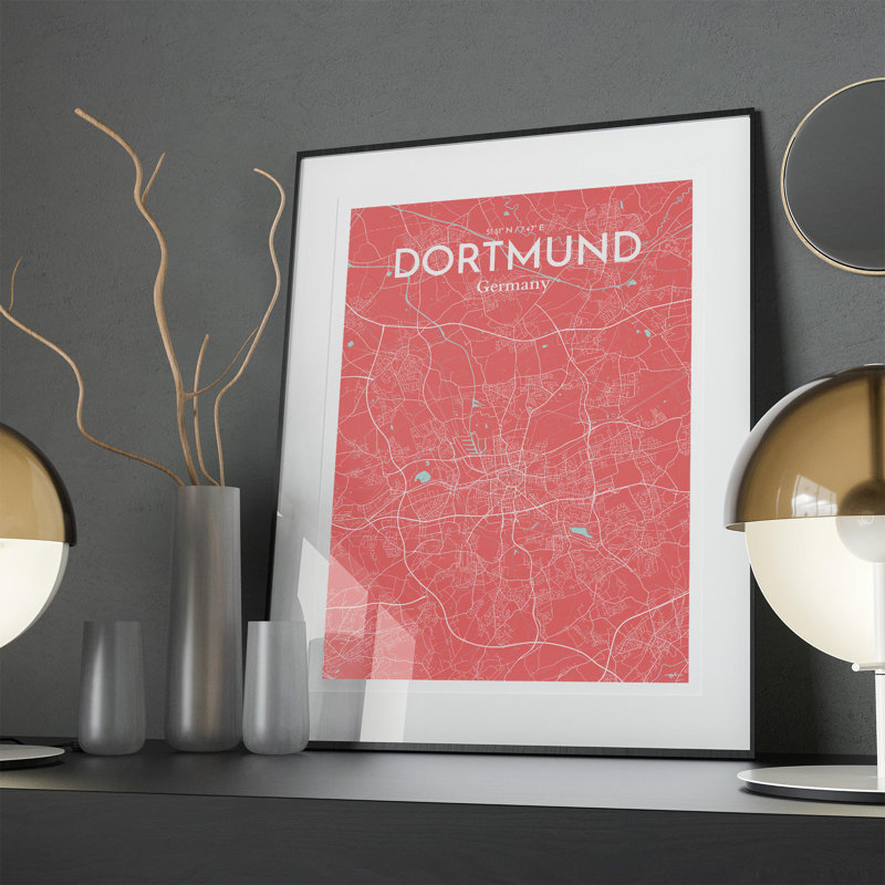 Dortmund City Map in Maritime 1 Piece Wall Art, 27.6cm H x 19.7cm W x 0.05cm D