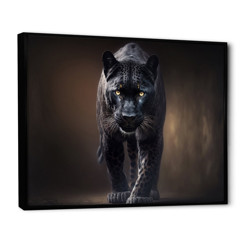 «Black Majestic Panther II» - art mural panthère, H 34 po x l 44 po, Toile avec cadre flottant, Noir