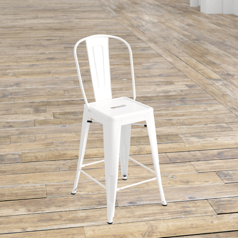 Tabouret de bar Iddings, Blanc lustré, 1, Tabouret de comptoir (siège d'une hauteur de 24 p