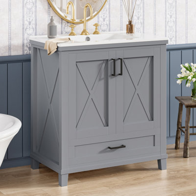 30" Bathroom Vanity With Single Sink, Solid Wood Frame + Mdf, 2 Soft-close Doors, 1 Divided Drawer, Dual Storage Shelves, Ample Storage Space, Ideal For Small To Medium Bathrooms