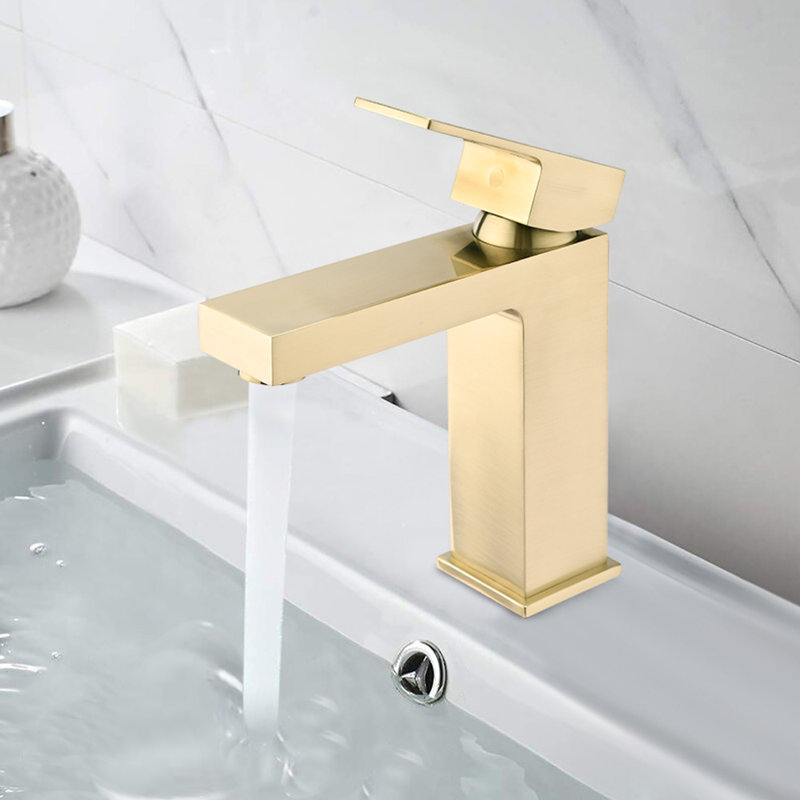 LOE Single-handle Bathroom Faucet with Drain Assembly, Brushed Gold