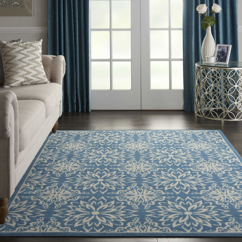 Tapis floral ivoire / bleu Yurig, Rectangle 6 pi x 9 pi