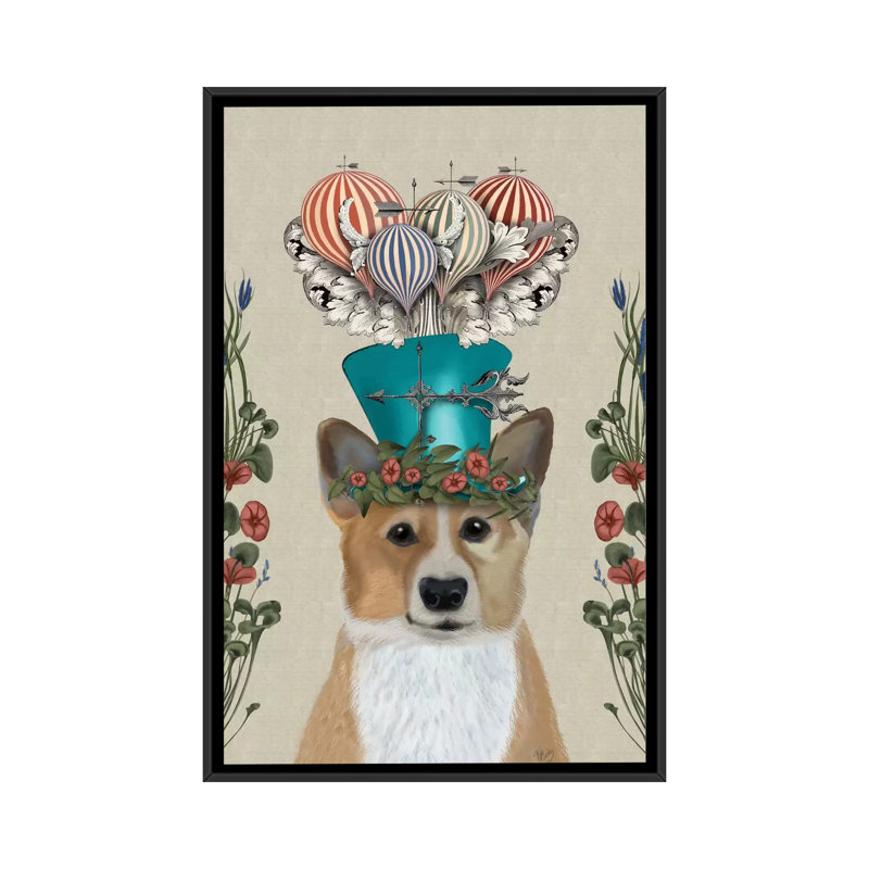 «A Milliner's Dog Series: Corgi II», reproduction d'impression sur toile, H 26 po x l 18 po x P 1,5 po, Toile avec cadre noir