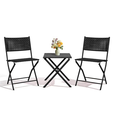 Ensemble bistro de patio pliant 3 pièces, ensemble de mobilier d'extérieur en rotin d'osier avec 2 chaises pliantes et une table carrée, mobilier de balcon compact pour porche, jardin, bord de piscine (vert)