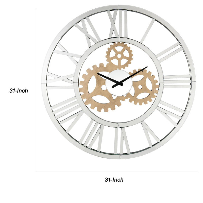 Astrid Glam 31"Dia Round Wall Clock with Roman Numerals Dial in Mirrored