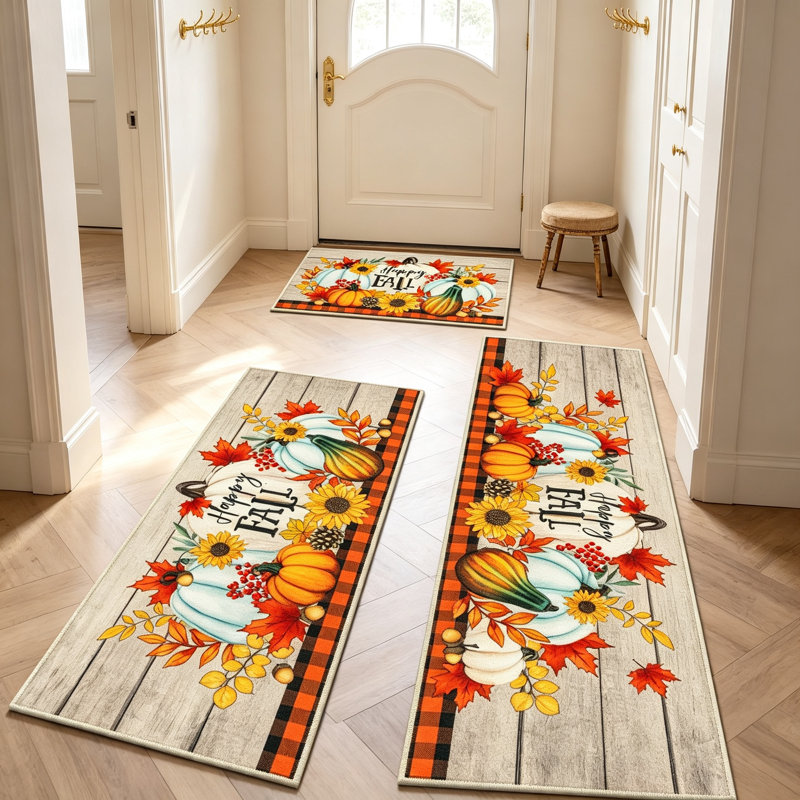 Ensemble de 3 tapis de cuisine antidérapants Fall, Beige