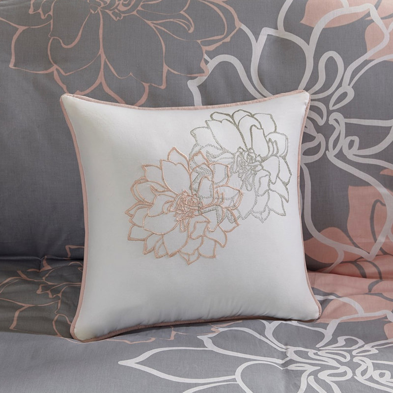 Literie 6 pièces pour très grand lit / très grand lit, housse de couette en coton imprimé floral, coussins décoratifs brodés, fermeture à boutons, vapeur, couleurs offertes, 6 coussins décoratifs sécuritaires, lavables à la machine