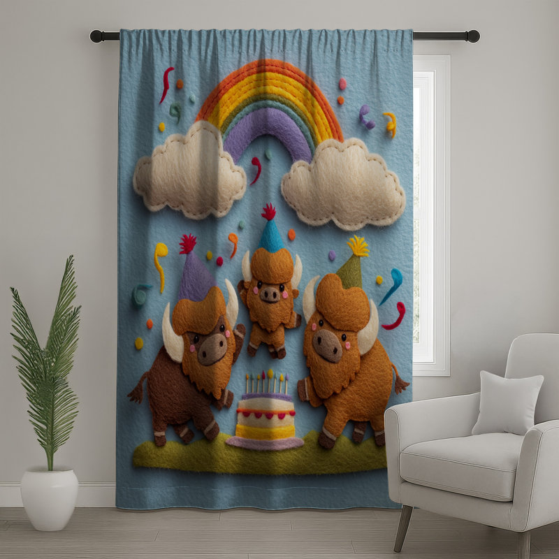 Rideaux de fenêtre Felt Buffalo Birthday Party, Blocage, 50 po x 92 po - 1 panneau