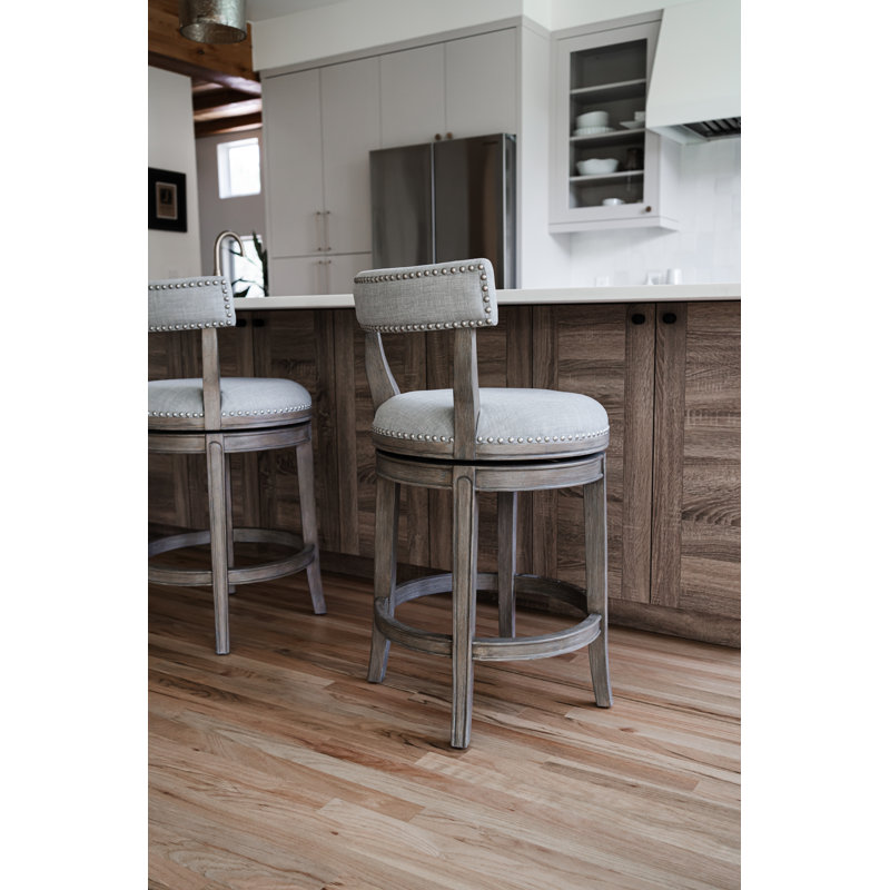 Reclaimed Oak Swivel Counter Stool with Ash Grey Upholstery
