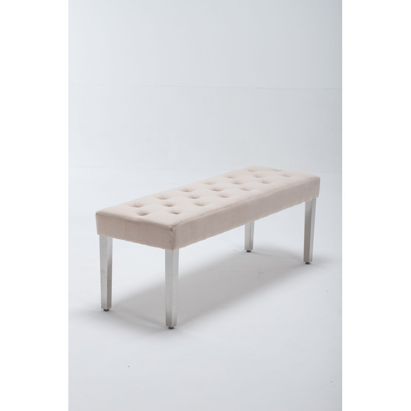 Stovall Polyester Upholstered Bench, Cream
